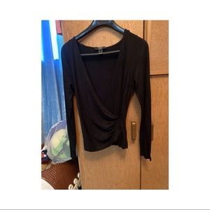 Black Deep V-Neck long Sleeve Top